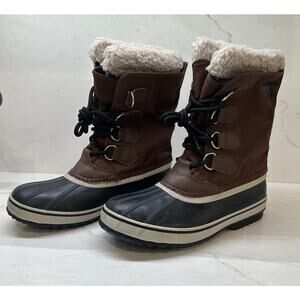 Sorel Youth Yoot Pac Waterproof Winter Snow Boots Brown/Black Faux Fur Size 7